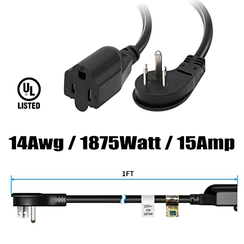 Firmerst 1875W Flat Plug Extension Cord 1 Foot, 15A 14 Awg Black #TOP5