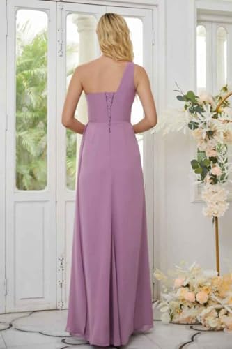 Image of OFEECHUN Women's Chiffon One Shoulder Bridesmaid Dresses Long Pleated Formal Evening Gowns with Slit