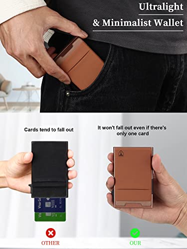 Image of TOYFID Pop Up Credit Card Wallet for Men - Metal Slim Minimalist Cards Holder with Money Pocket - RFID Blocking Ultralight Small Aluminum Wallet