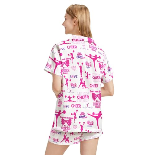 Image of Funny Pajamas for Women Set Print Satin Loungewear Pjs Short Sleeve Button Down Top and Shorts Sets Sleepwear XS-3XL