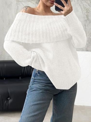 Saodimallsu Womens Off The Shoulder Sweaters Oversized Long Sleeve Loose Ribbed Knit Fall Trendy Pullover Tops3