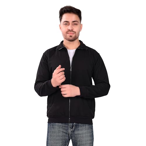 YANEK Mens Bonded Jacket | Water Resistant Windproof Smooth Finish Outerwear for Winter | Soft Lightweight Zipper Jacket with Pockets for Travel Office Outdoor & Daily Wear Use Small (BLACK)