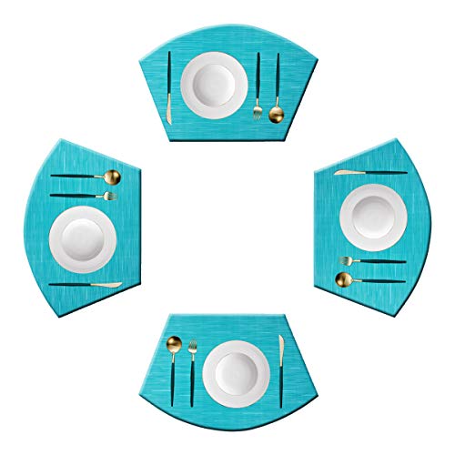 Panda Palm Wedge Shaped Placemats For Round Table Cross-Weave Washable Vinyl Placemat Heat-Insulating Table Mats Set Of 4 (Aquamarine Blue) #TOP11