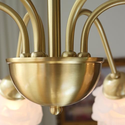 Swemopp 6-Light White Milk Glass Flower Chandelier For Dining Room Sputnik Hanging Pendant Light Ceiling Kitchen Island Vintage Gold Rose Floral Chandelier thumb #4