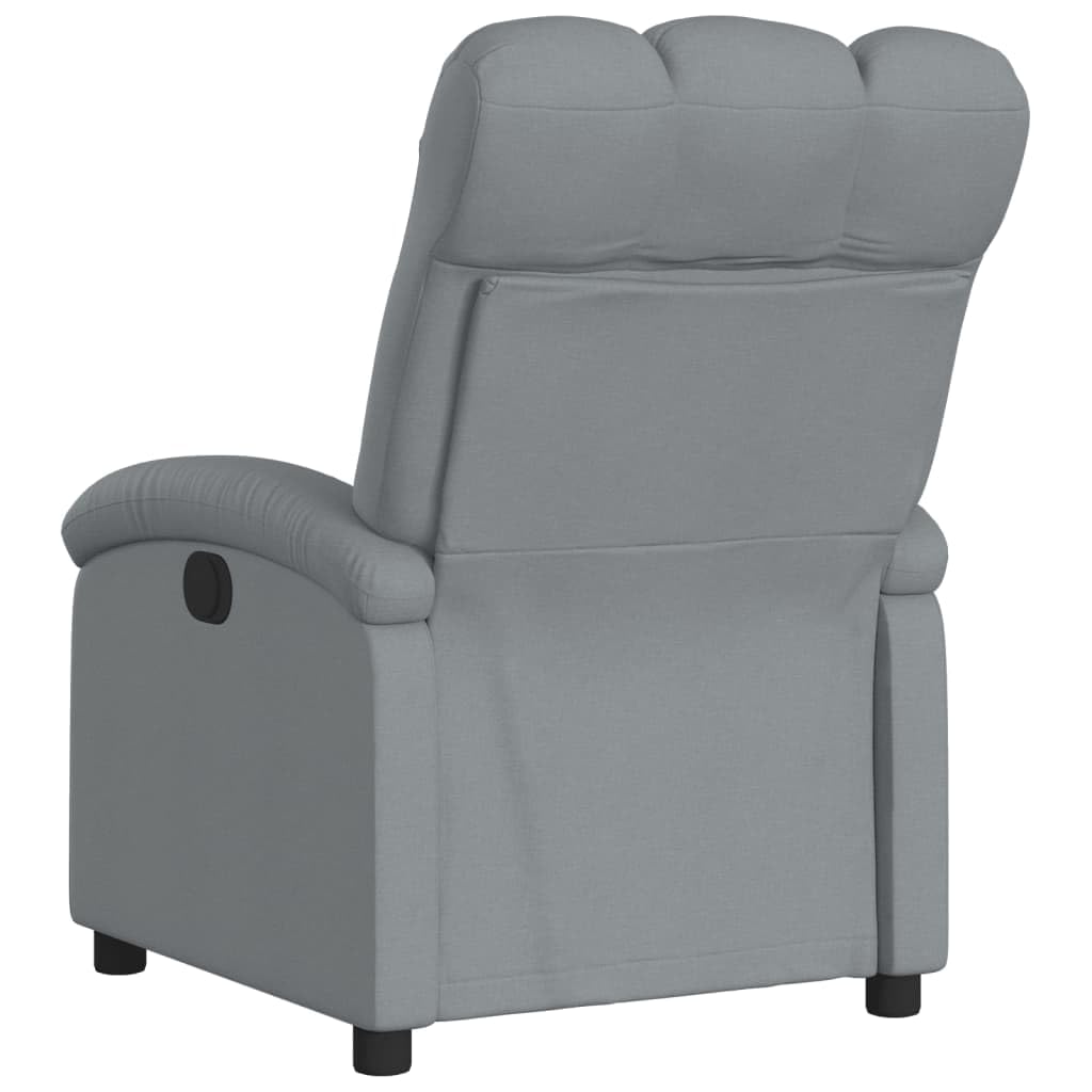 Fotel relaksacyjny, jasnoszary, materiał z regulowanym oparciem i podnóżkiem, ergonomiczne siedzisko z tapicerką, drewniany metalowy stelaż, idealny do salonu, biura, czytania i relaksu
