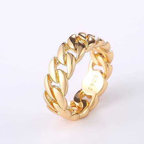 DOCCESTU Stainless Steel Watch Band Cuban Link Ring Men's and Women's Motorcycle Ring Hip-hop Thumb Ring Fashion Matte Brushed Classic Simple Plain Wedding Ring(Size 8) Gold