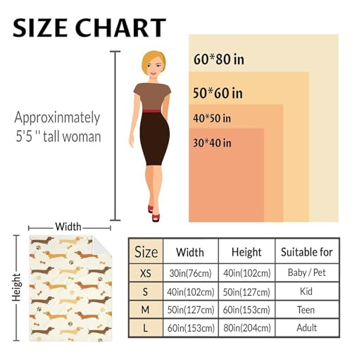 Dachshund Throw Blanket for Women, Men - 60x80 Inches Twin Size - Soft Fluffy Cozy Blankets Gift - Beige Cute Blanket Throws for Bed, Sofa, Winter