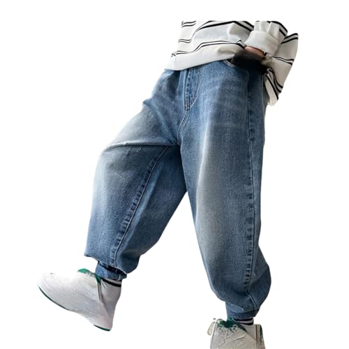 Girls Baggy Wide Leg Jeans Elastic Waist Loose Denim Pants Multi Pockets Casual School Athletic Pants Loose Trousers