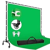 GLOSHOOTING 9x9フィート 大型グリーンスクリーン背景幕 スタンド付き クロマキー グリーンスクリーン背景 可動式背景スタンド キャスター付き (7x10フィート) 写真撮影、ストリーミング、ビデオ録画用