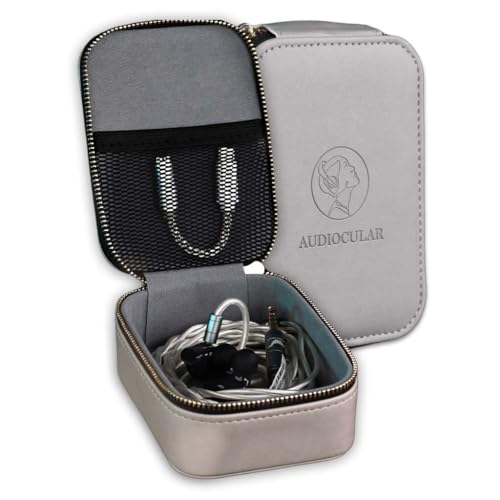 Image of AUDIOCULAR Luxe Premium Earphone Case, PU Leather, Water-Resistant, Shockproof, Multi-Purpose Case for in-Ear Monitors, Wired Earphones, Pen Drives, Portable DACs & Other Small Accessories (Grey)