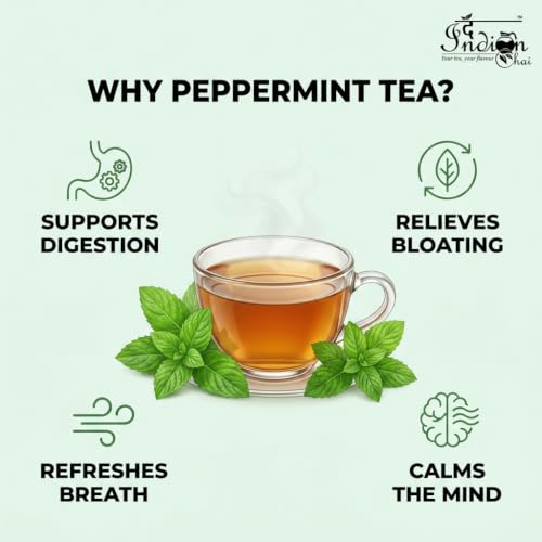 Image of The Indian Chai - Organic Peppermint Tea 250g Bulk Pack | Caffeine-Free Herbal Aromatic Mint Infusion | Refreshing Mint Burst for Night Time Relaxation