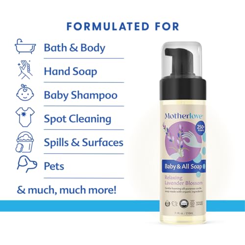 Image of Motherlove Baby & All Soap (32 oz) Gentle Foaming All-Purpose Castile Soap Made with Organic Ingredients - Relaxing Lavender Blossom (Pack of 2)
