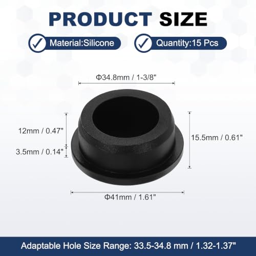 Image of MECCANIXITY 15pcs T-Shaped Silicone Plugs 34.8mm 1-3 /8 Inch Dia, Black | Snap in Plug Hole Seal Cover Round Rubber Stopper for 33.5-34.8mm Holes Kitchen Rubber Bulkheads Waterproof Sealing