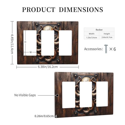 Decorative Outlet Covers Vintage Octopus 3 Gang Wall Plate Triple Rocker Light Switch Cover Plate Jumbo Electrical Gfci Faceplate for Bedroom Home Decor
