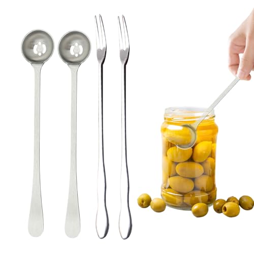 オリーブスプーン フルーツフォーク 4個セット ステンレス製 多機能 ヒメフォーク 缶詰 スプーン ピクルスフォーク 和菓子 デザートスプーン フォーク セット 飲食店 家庭 キッチン 業務