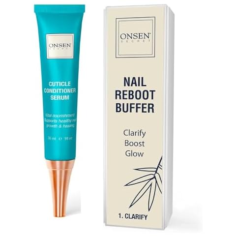 Onsen Secret Cuticle Conditioner Cream 1oz + Professional Nail Buffer Block. Cuticle Oil That Sooth, Repair & Strengthen Cuticles & Nails, 3 Way Nail Buffing Block Cover