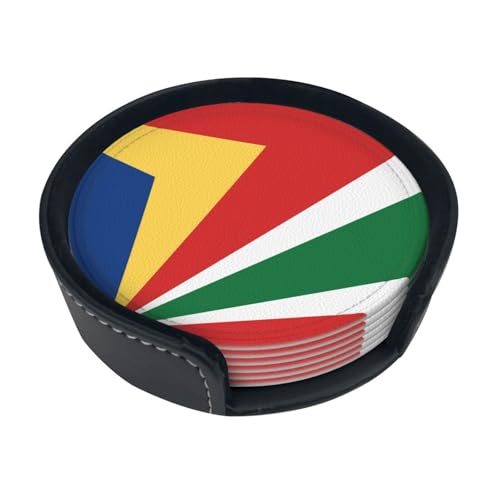 Dessous de Verre imprimé Drapeau des Seychelles (Lot de 6) • Dessous de Verre Ronds pour café, bière, vin • Décoration pour la Maison, la Cuisine ou Le Bureau
