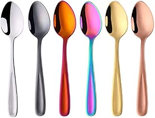 Buyer Star 5.5 Inch Multicolored Small Spoons Set of 6, Stainless Steel Coffee Spoon Set, Mini Dessert Spoons Teaspoons Tiny Stirring Spoon Demitasse Espresso Coffee Spoons