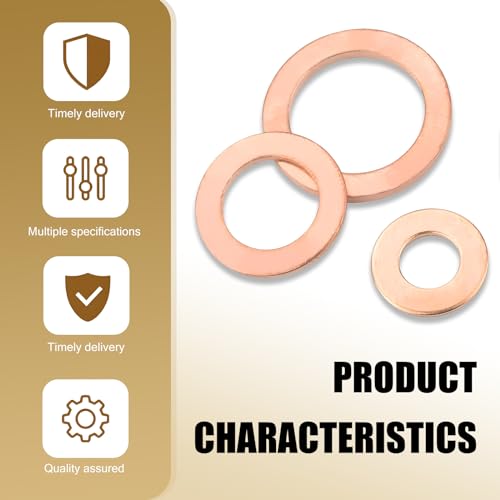 Image of 200 PCS Car Flat Gasket Classification Kit, Oil Pan Plug Sealing Gaskets, M5 M6 M8 M10 M12 M14 Copper Metric Washers, Universal Accessories for Most Car (Gold), SEPDP2400GO-200PCS