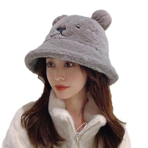 ANKOMINA Women Girls Fashion Faux Fur Bucket Cap Ladies Wide Brim Fluffy Winter Warm Fisherman Hat