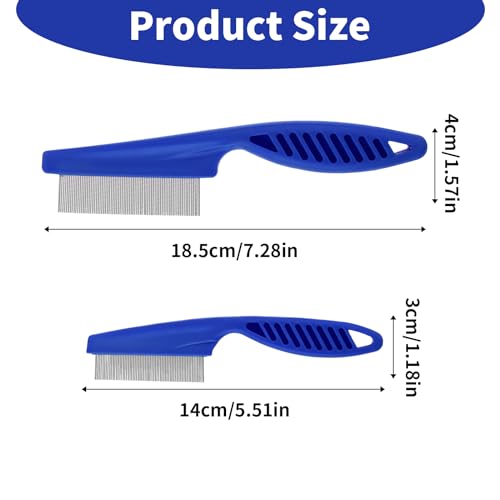 TIESOME Haustierhaarkamm Tränenfleckentfernung, 2 Pack Multifunktionskämme für Haustiere Grooming Kit 2 in 1 Hundekämme Edelstahlkamm Massagekamm Doppelseitiger Kamm(Blau)