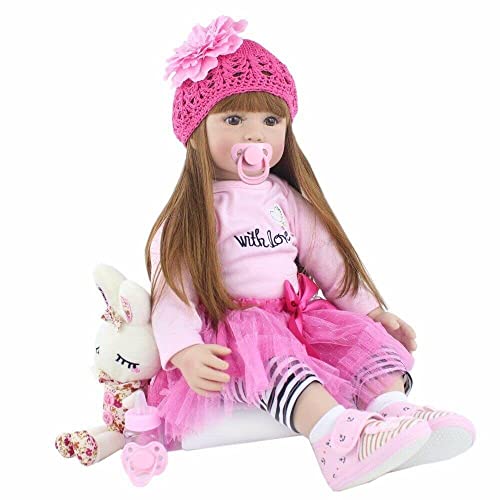 Muñeca Reborn Bebé de Silicona 60 cm con Ropa y Chupete