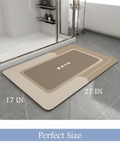 Image of MontVoo Bath Mat-Bath Mat Rug Non Slip Super Absorbent Stain Resistant Quick Dry Thin Bathroom Rug-Bath Mats for Bathroom Floor Bathtub Vanity-Bathmat Bath Rug Easy Care-17 inchx27 inch,Beige
