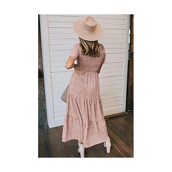 Zattcas-Womens-Summer-Casual-Short-Sleeve-Bohemian-Floral-Tiered-Maxi-Dress Zattcas Womens 2023 Spring Summer Smocked Tiered Boho Floral Long Maxi Dresses Casual Short Sleeve Modest Flowy Church Maternity Wedding Guest Dress Mauve S