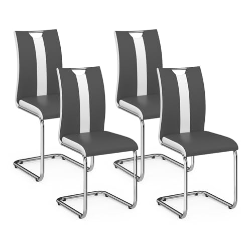 IDMarket - Lot de 4 chaises PIA Grises et Blanches pour Salle à Manger