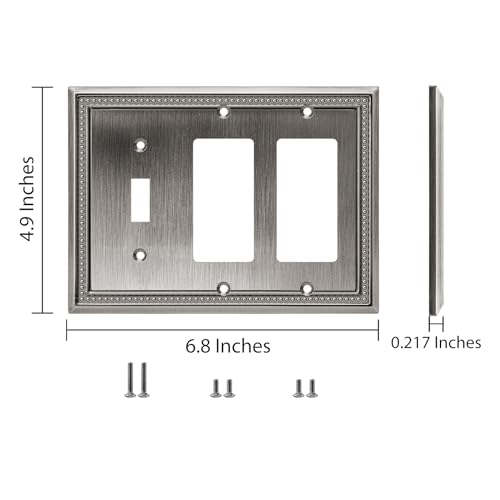 Image of Sunken Pearls Heavy Duty Decorative Wall Plate Switch Plate Outlet Cover (Single Toggle /Double Decorator, Heirloom Silver)