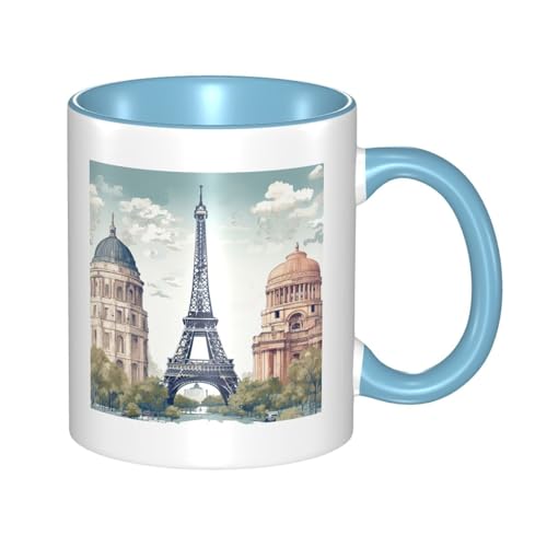 Tazas de café con asa y diseño de monumentos de París, de porcelana grande de 325 ml para bebidas frías y calientes, tazas de té de cerámica para hombres y mujeres, divertidas tazas de café para ina