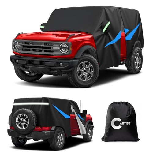 Image of Cartist 420D Waterproof Car Cover Fits for Ford Bronco 2021-2025 2026,All Weather Car Covers for Bronco Accessories with Zipper Door & Reflective Safety Strips,Sun Rain Snow Dust Uv Protection