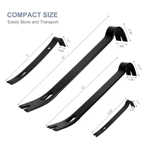 WOTAHI 4-Piece Flat Pry Bar Set - 15",12",7",5.25" Heavy Duty Nail Puller, Utility Claw Bar, Wonder Bar, Crowbar, Mini Pry Bar, High Carbon Steel Forged Nail,baseboard and trim removal tool kit by WOTAHI - Image 3