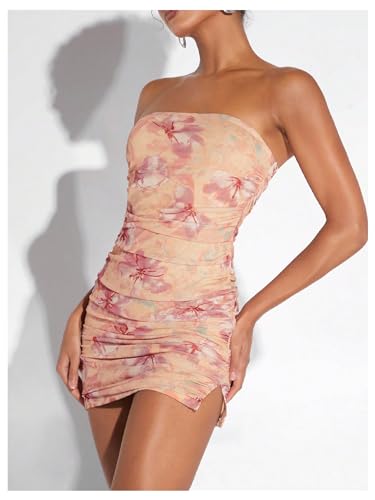 Image of SOLY HUX Women's Split Hem Tube Bodycon Dress Strapless Sleeveless Mini Dresses
