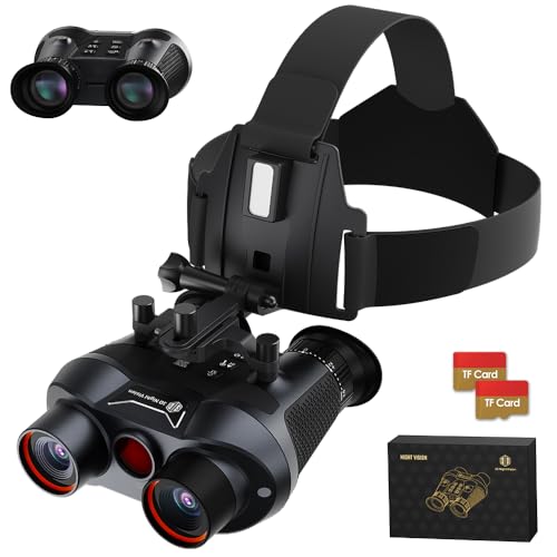GOWWPUN 3D VR Night Vision Goggles - Rechargeable Head Mounted Binoculars, Built-in Giant Screen, 4K Video, 24MP Photos, 6X Digital Zoom, Includes 32GB TF Cards