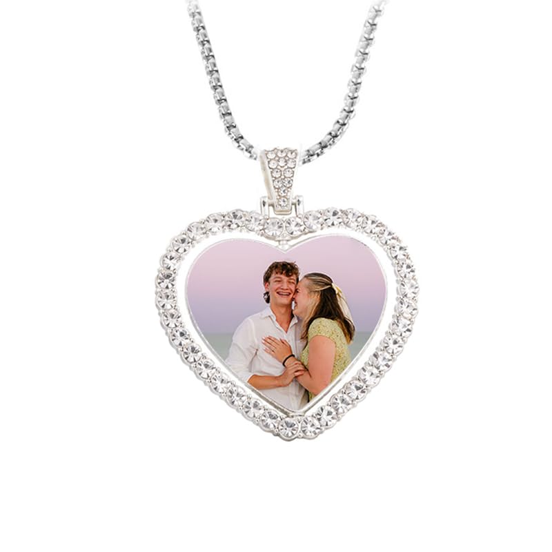 Personalized Heart Photo Necklace for Women - Custom Picture Pendant with Rhinestones, Memorial Gift for Wife Girlfriend Mom, Anniversary Birthday Jewelry Keepsake2