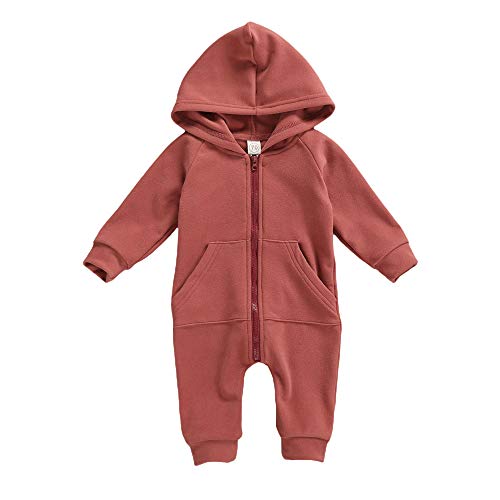 Image of FYBITBO Infant Baby Boys Girls Clothing Zipper Hooded Jumpsuit Romper Long Sleeve Onesie Outfit Fall Winter Warm Clothes