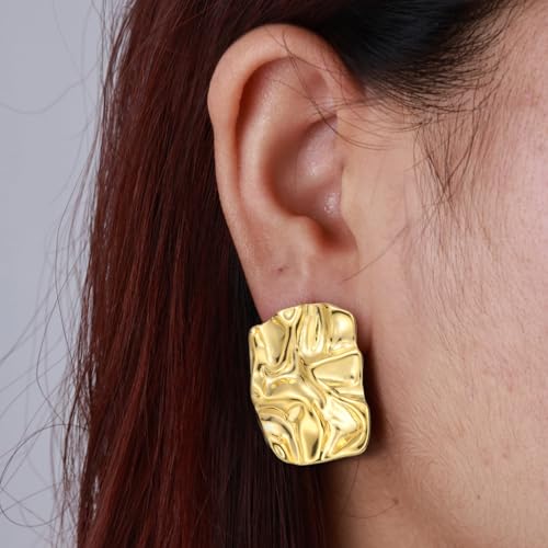 Geometric Rectangle Gold Stud Earrings Irregular Hammered Chunky Statement Square Earrings for Women Trendy3