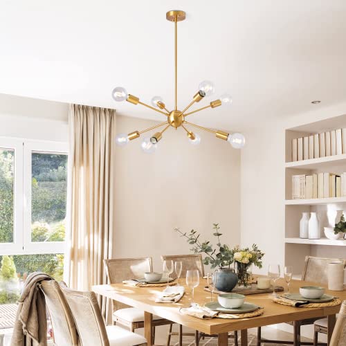 Kostomo Gold Sputnik Chandelier 8 Lights Modern Chandeliers Brushed Brass Ceiling Light Fixture Electroplated Lights Industrial Pendant Lighting（8Lights-Gold #TOP6