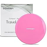 DeWEISN Double Side Magnifying Compact Cosmetic Mirror- Elegant Pocket Makeup Mirror, Handheld Travel Makeup Mirror with Powerful 10x Magnification and 1x True View Mirror for Travel(Pink)