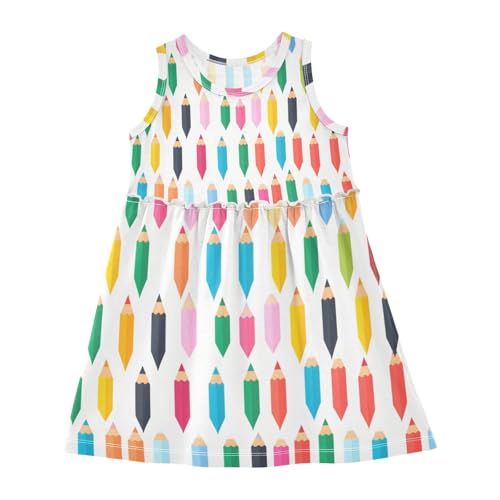 Girls Sleeveless Dress, Rainbow Pencils Summer Dresses Loose Fit Casual Sundress