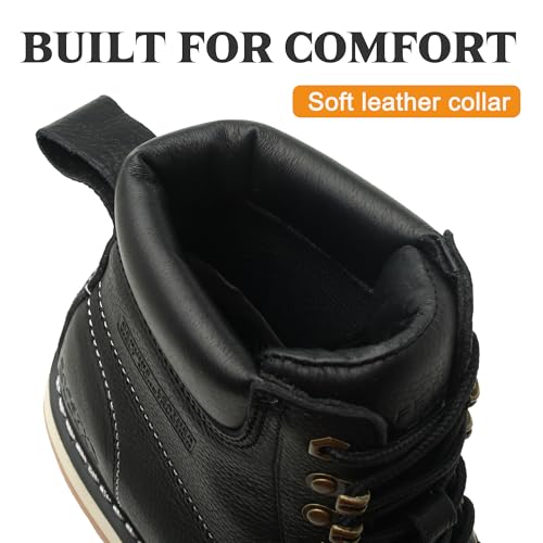 Image of Moc Toe Work Boots for Men Waterproof Soft /Steel Toe Comfortable Full Grain Leather Non Slip Wedge Outsole Construction 6 inch Workboots