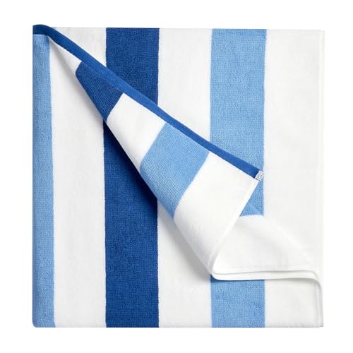 Bornbay Cotton Oversized Beach Towel - Extra Large 40'X70' Plush Thick Pool Towel, XL Fluffy Blue Beach Towels Stripe Swimming Towel for Adults Mens Women (White Navy Blue)