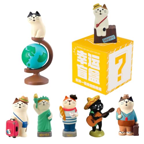 Super Cute Creative Cat Theme Mystery Box Figures, Surprise Mysterious Bag Random Action Figure Figurine Collectible Home Desk Car Decoration, Birthday Christmas New Year Gift, Traveling-1 Box