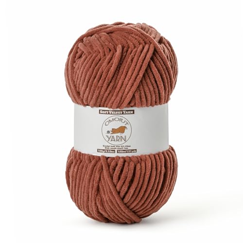 Image of Fluffy Velvet Yarn for Crocheting, Chunky Chenille Baby Blanket Yarn for Crocheting, Soft Fuzzy Puzzle Yarn for Knitting, 100g /3.53oz Bulky Thick Amigurumi Crochet Yarns（Rust