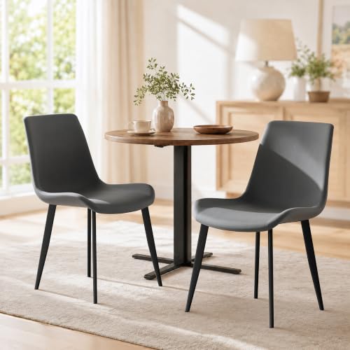 Image of Modern Dining Chairs Set of 8, PU Leather Dining Room Chairs, Upholstered Kitchen Chairs with Ergonomic Backrest & Sturdy Metal Legs, Grey