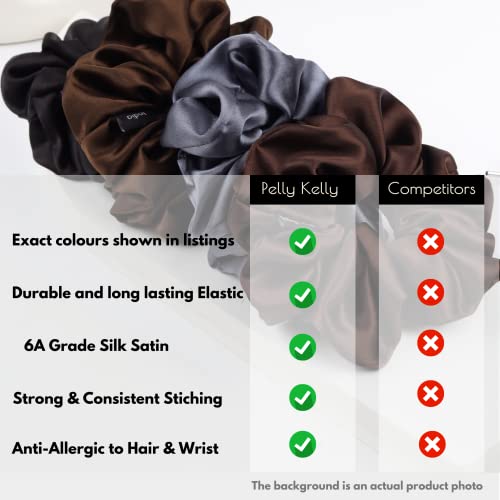 Image of Satin Scrunchies Hair Bands for Women | No-Damage Elastic Hair Ties for Ponytails & Buns | Fluffy & Stylish Rubber Bands | Extra Large Size | Pack of 5