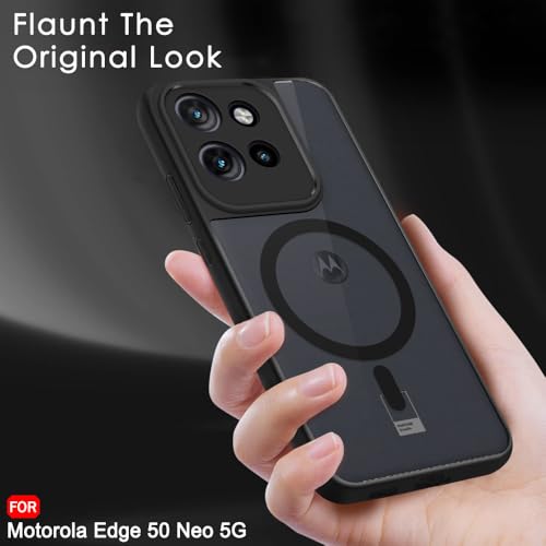 Image of TheGiftKart Hybrid Shockproof Back Cover Case for Motorola Moto Edge 50 Neo 5G Compatible with MagSafe | Hard Back Cover for Motorola Edge 50 Neo (PC & TPU, Translucent Smoke Matte Back, Black Sides)