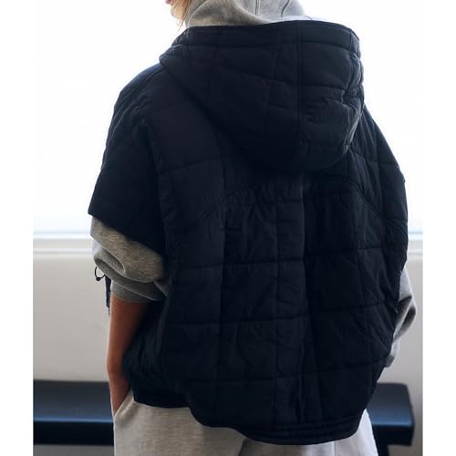 Womens Hooded Puffer Vest Sleeveless Full Zip Stand Collar Oversized Puffy Vest Quilted Padded Gilet Coat Outerwear2