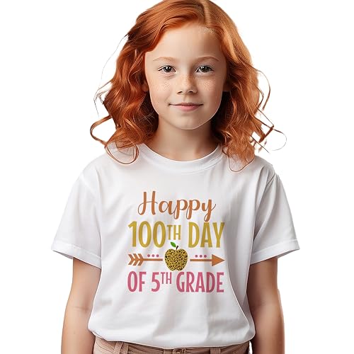 Happy 100th Day of Fifth Grade #2 Kids Shirts, Youth Small - X-Large, Girls, Leopard Print, Wear On The 100th Day of School